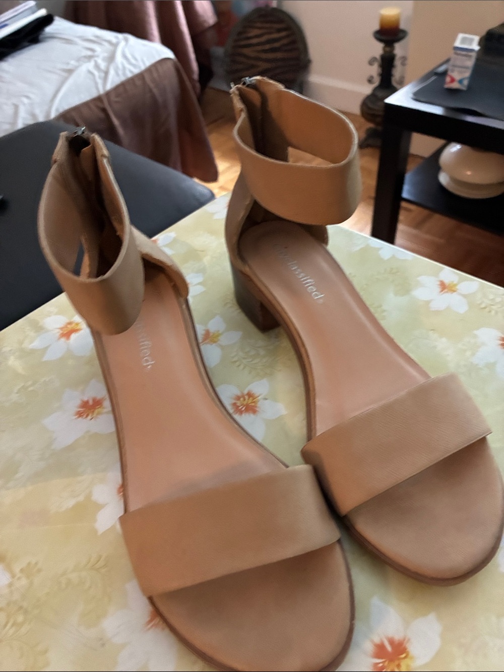 Cityclassified Tan Ankle-Strap Block Heel Sandals